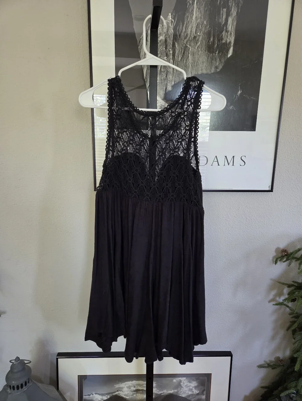 Free People Black Lace Yoke Sleeveless Mini Dress